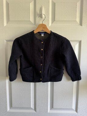 Okaidi Navy Blue Girls Cardigan with Gold Iridescent Polka dots Formal Sweater
